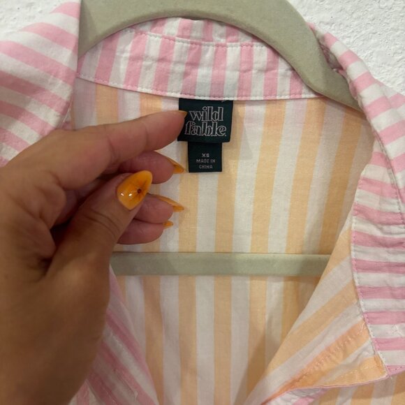 Wild Fable Striped Pink and Orange Button Down - Picture 3 of 4